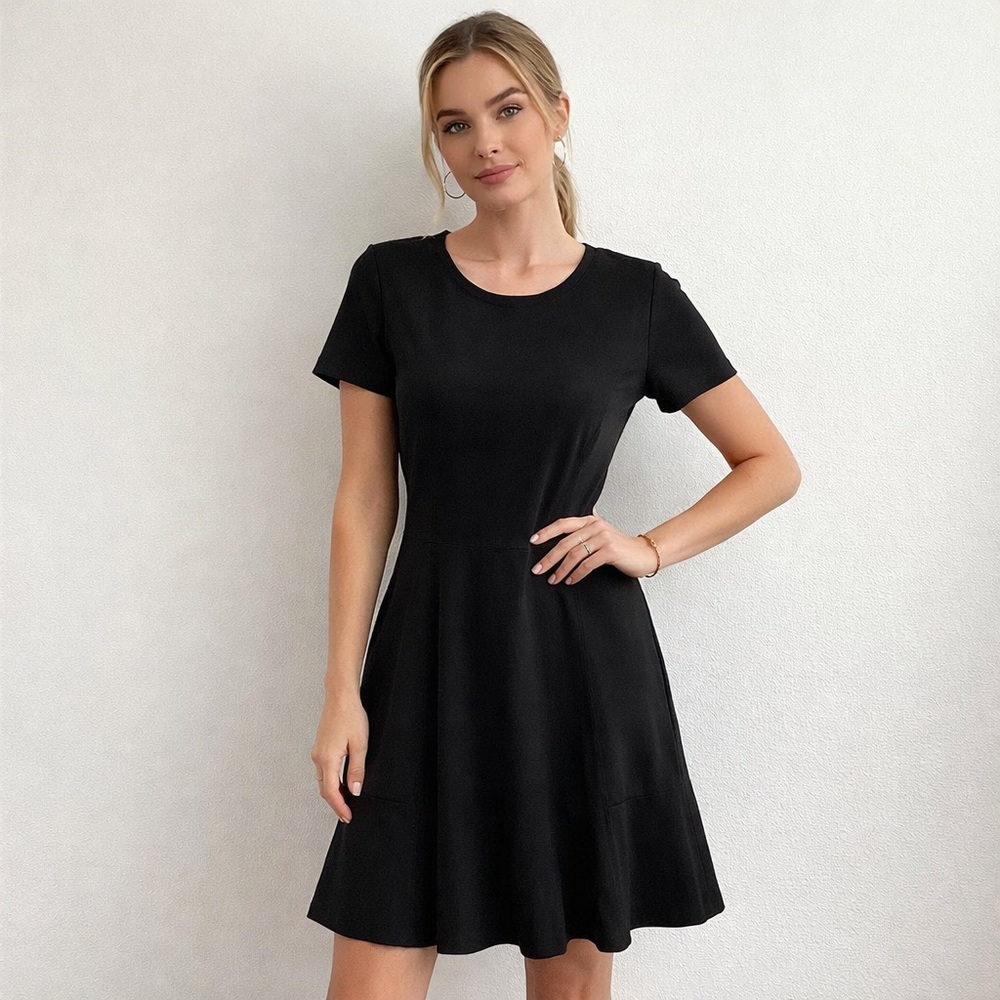 Mango Short Sleeve Black Dress XS
